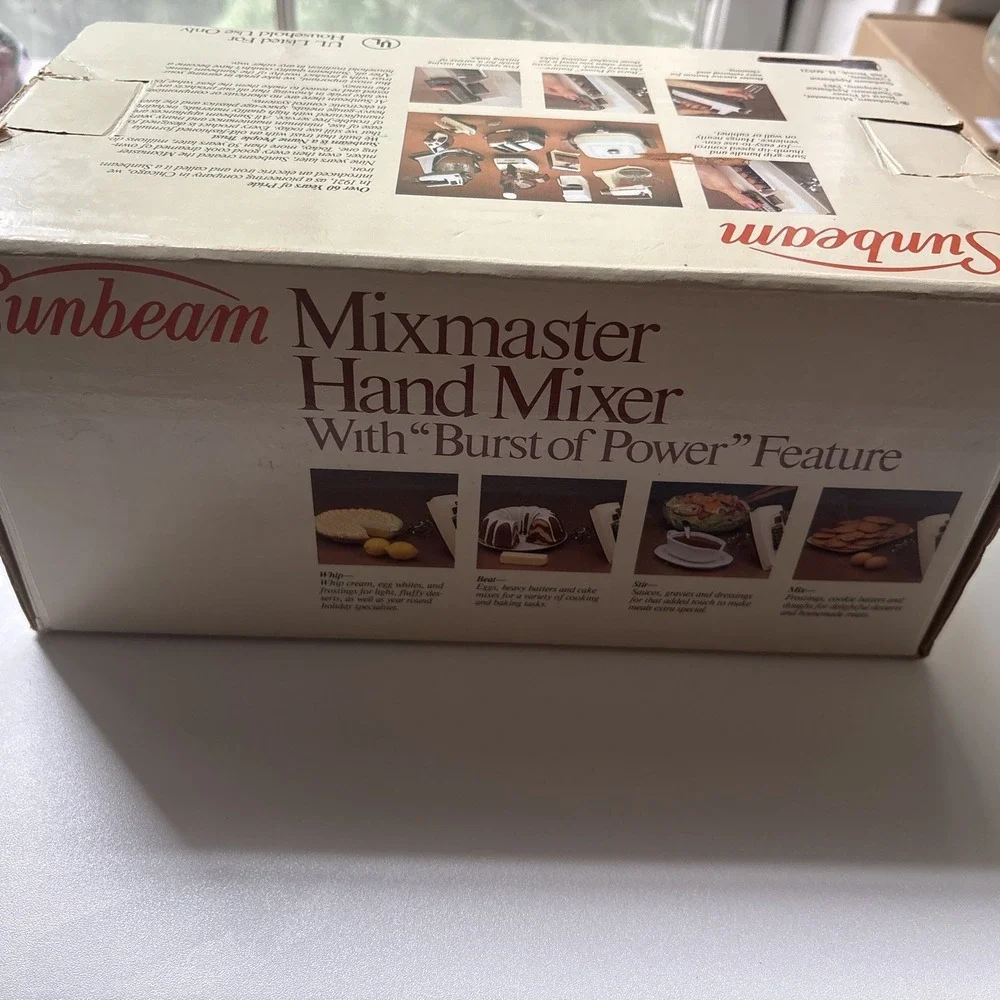 Vintage 1983 NEW Almond Sunbeam Mixmaster 5 Speed Hand Mixer With Burst Of Power